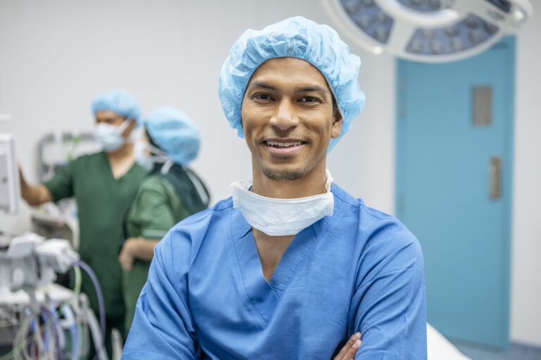 Happy ophthalmologist in surgery