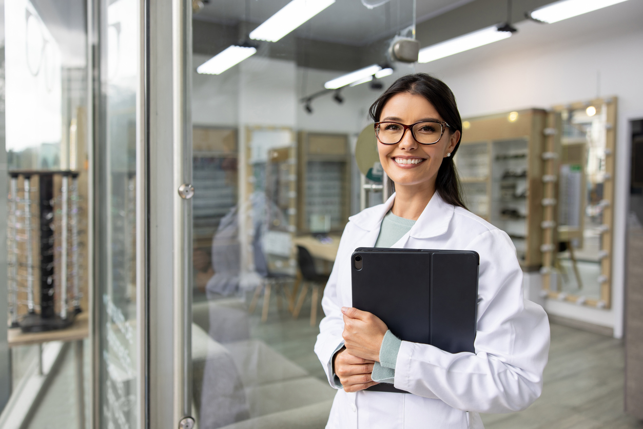 Smiling female optometrist