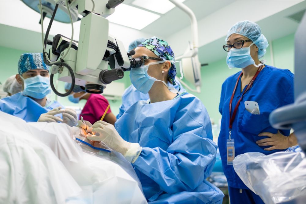 Cataract surgeon working