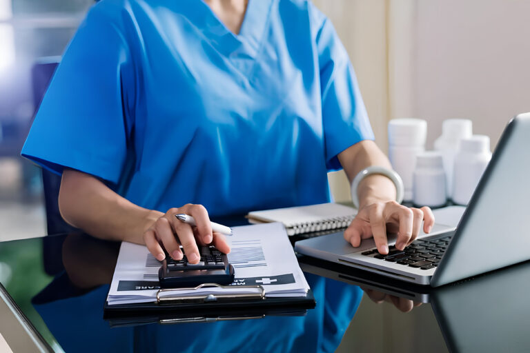 Doctor looking over finances